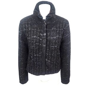 UbU Textured Reversible Jacket Crinkle Travel Coat Womens Medium Black Metallic